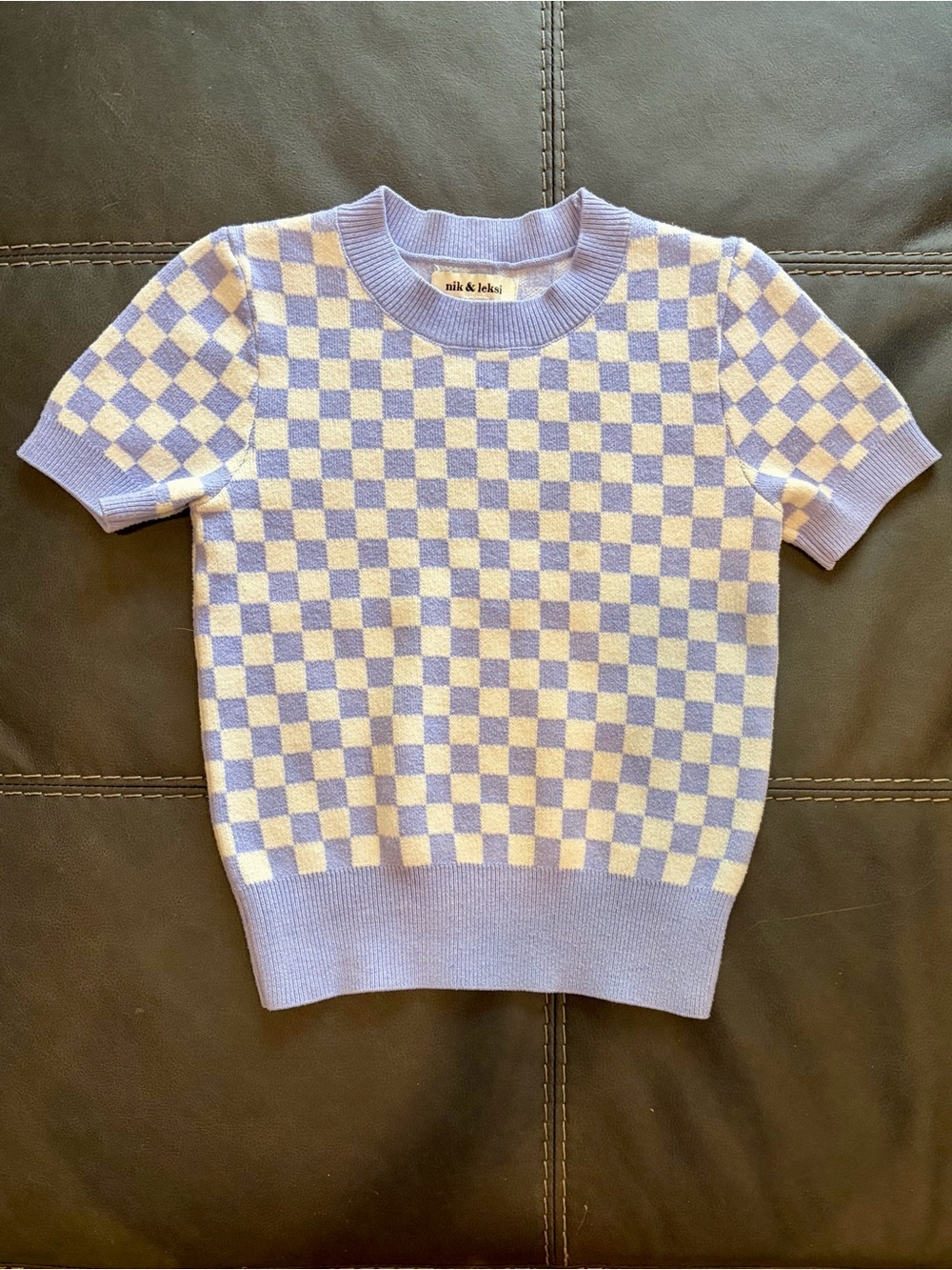 EUC, Nik & Leksi Girl’s Checkered Short Sleeve Sweater, Size S (7/8)